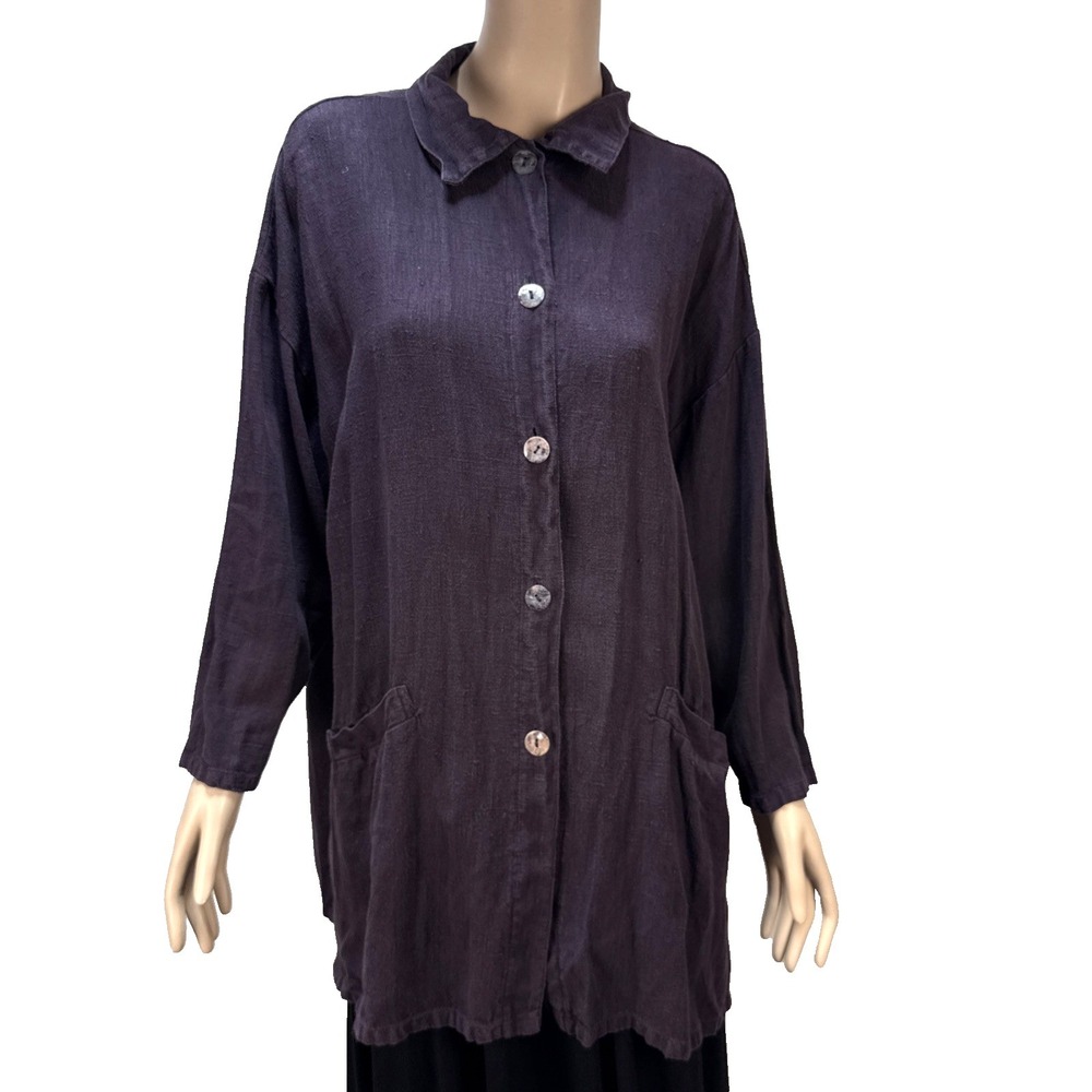 Bryn Walker Mid Length Button Jacket Size M Brown Linen Big Pockets Lagenlook